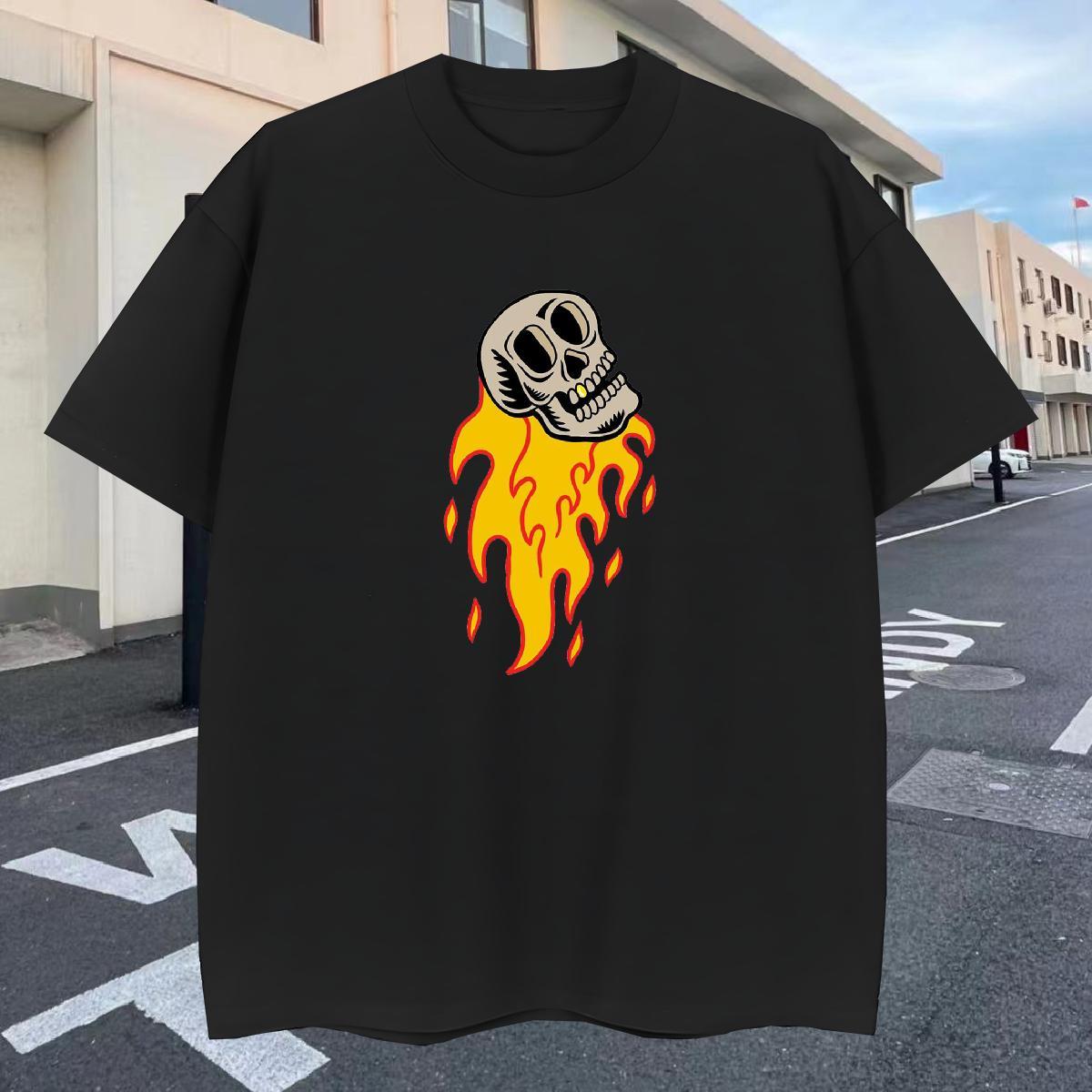 Cool T shirt 100% Cotton 230g skull Home Outdoor Custom Printing Breathable Short Sleeve Men Tops Tees New Top Tees