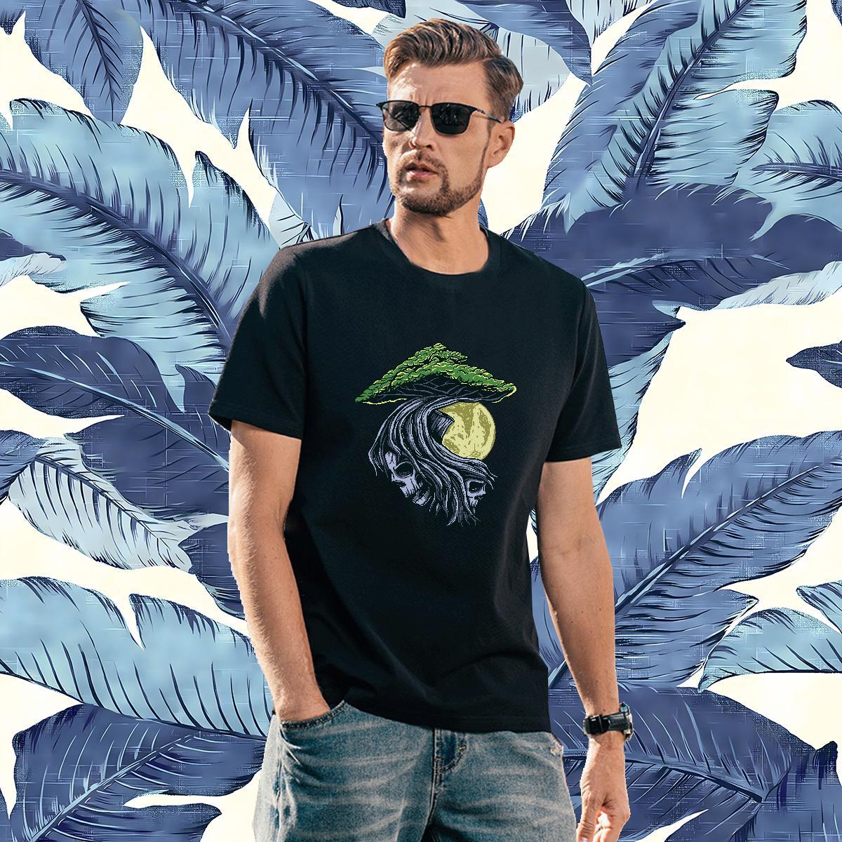 Unisex T-Shirts for Men 230g Pure Cotton skull Hip Hop Street Cartoon Printing L-4XL Breathable Men Tees Custom Clothes
