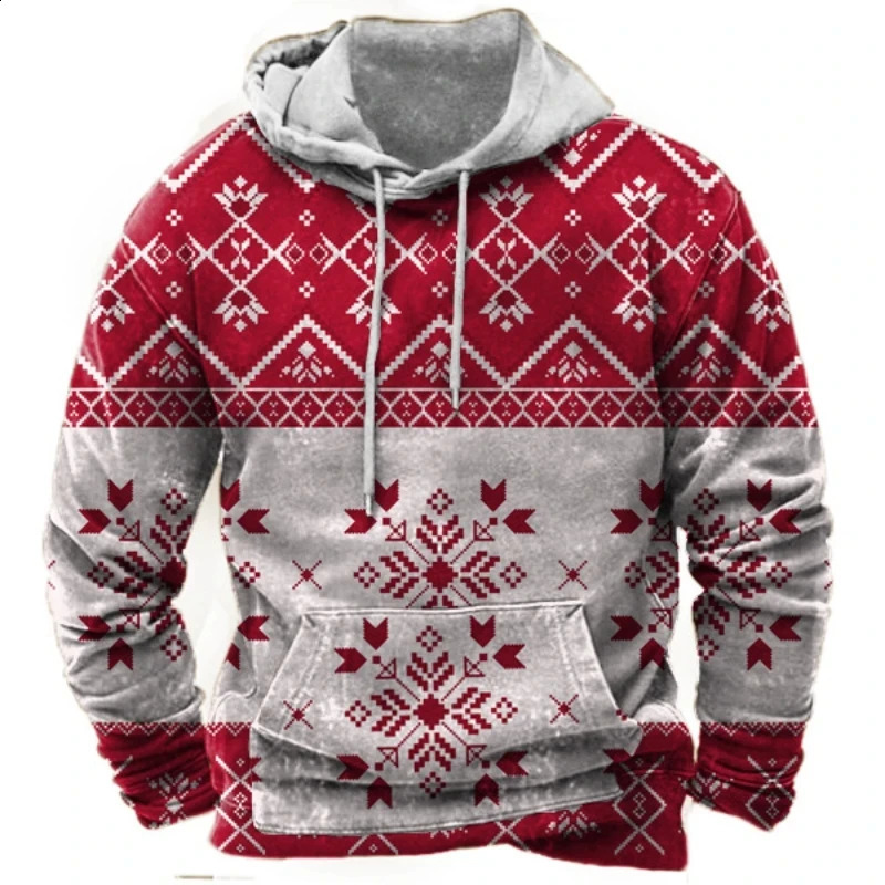 Christmas Mens Hooded Sweatshirt 3d Print Long Sleeve Pullover Autumn Winter Festive hoodies Oversized For Mens Sweater 240823