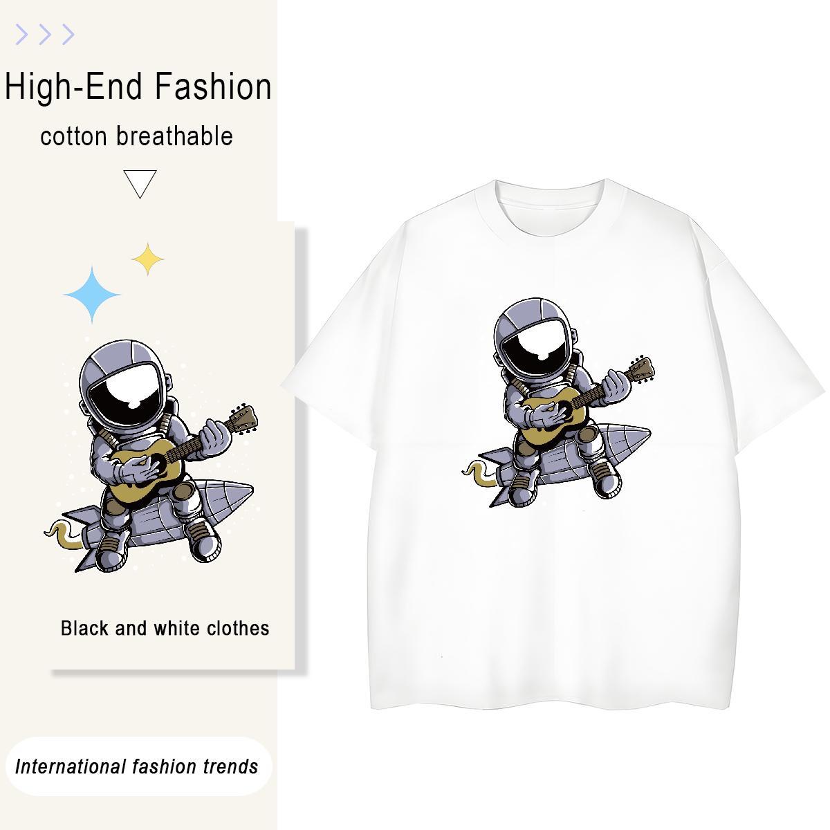 Female Couples T Shirts 230g Pure Cotton cosmonaut Summer Casual T Shirt For Woman Round Neck Short Sleeve Customized Print Tops Shirt