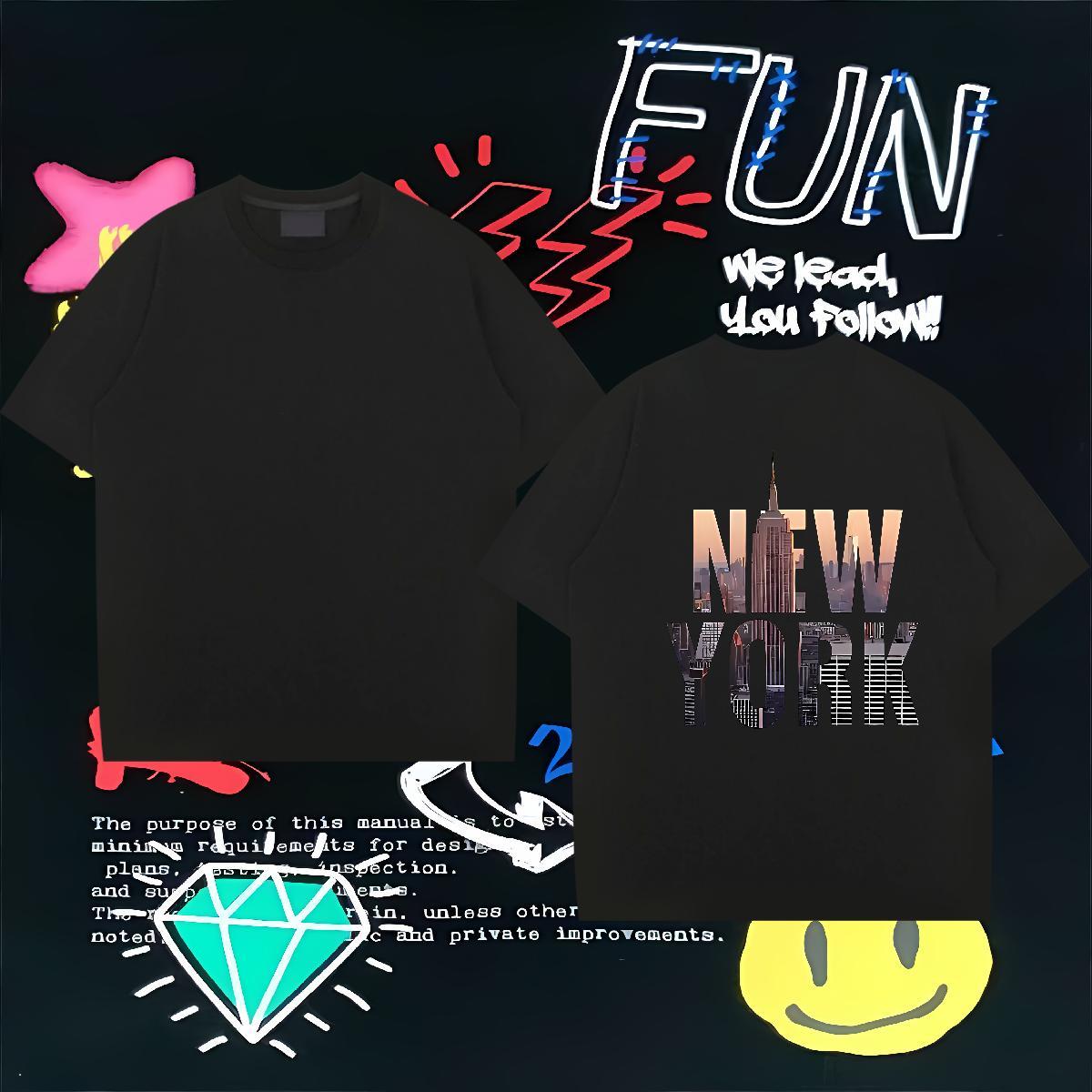 Designer T Shirts Men 230g Pure Cotton New York Summer Casual DIY Anime Round Neck Short Sleeve Tshirts Fashion Tee Shirt