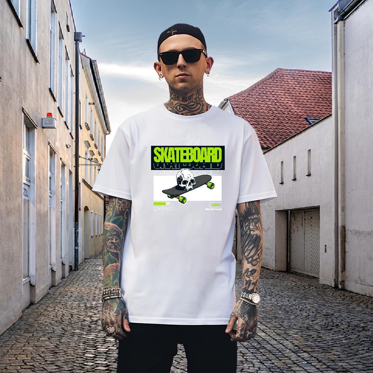 Popular Man T Shirts 230g Cotton skull Summer Casual Anime Print Breathable Short Sleeve Men Clothes T-Shirt Custom Clothings