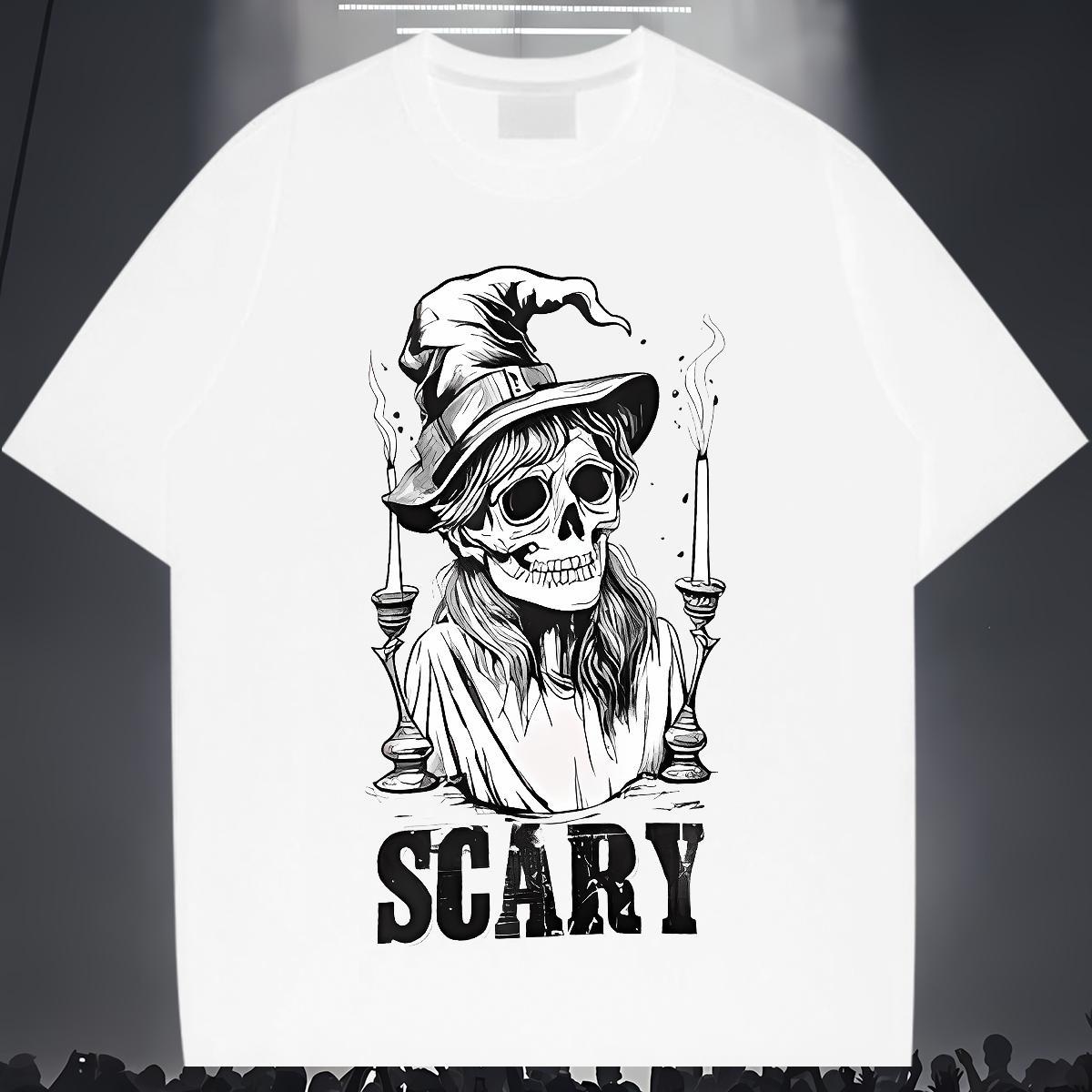 Free Shipping T-Shirts 230g Pure Cotton skull Daily Outfit DIY Logo Oversized Breathable Crew Neck Men Tees Fashion Casual Tops