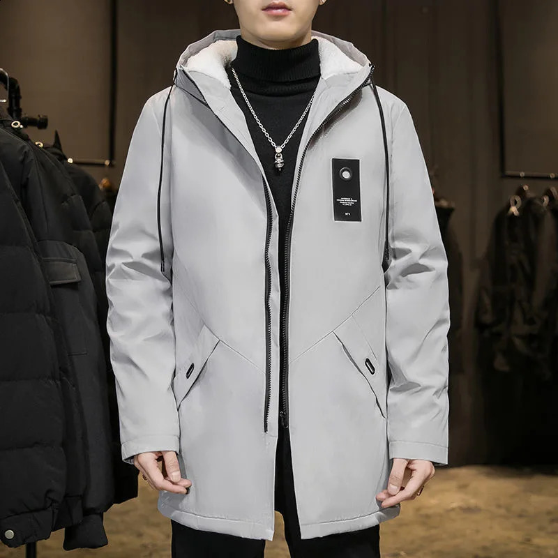 Autumn and Winter Fashion In The Long Large Size Trench Coat Mens Casual Loose Comfort Plus Fleece Thick Warm Coat 240822