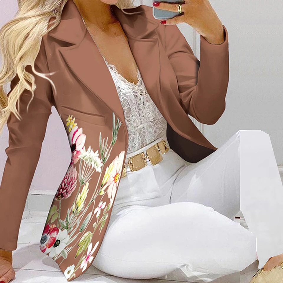 Fashion Women Jacket Pants 2 Piece Set Spring Button Long Sleeve Turn-down Collar Print Suit Casual Blazer Versatile Set 240809