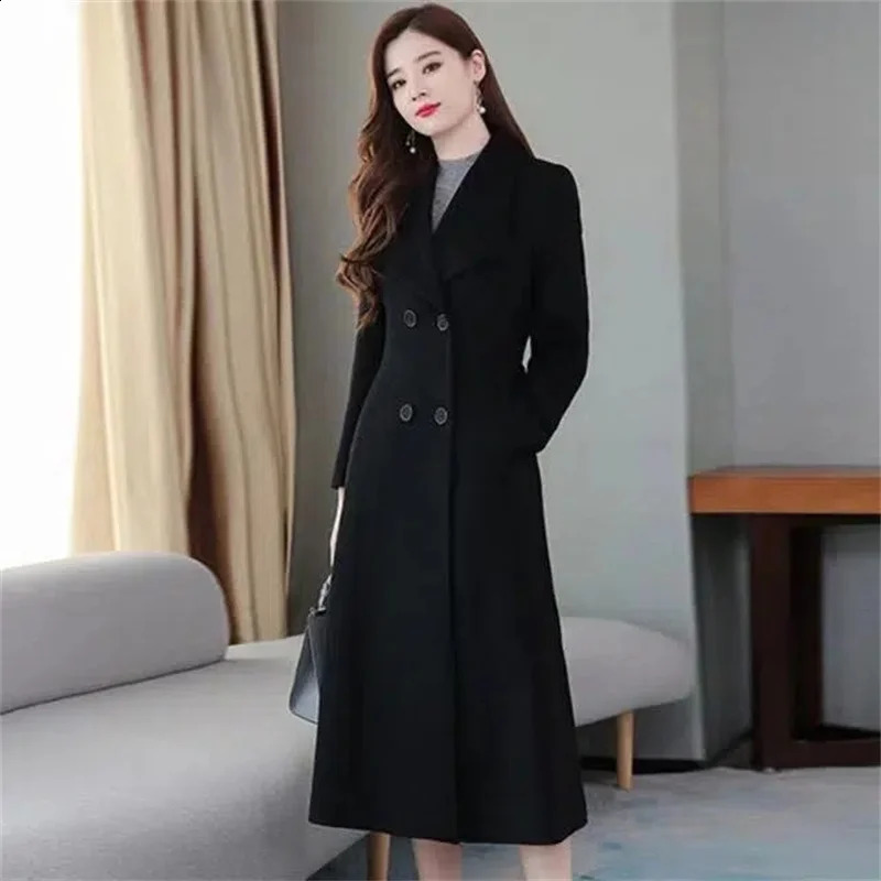 Autumn Winter Women Woolen Jacket Style Fashion Long Wool Blends Coat Double-breasted Thicken Coat 240822