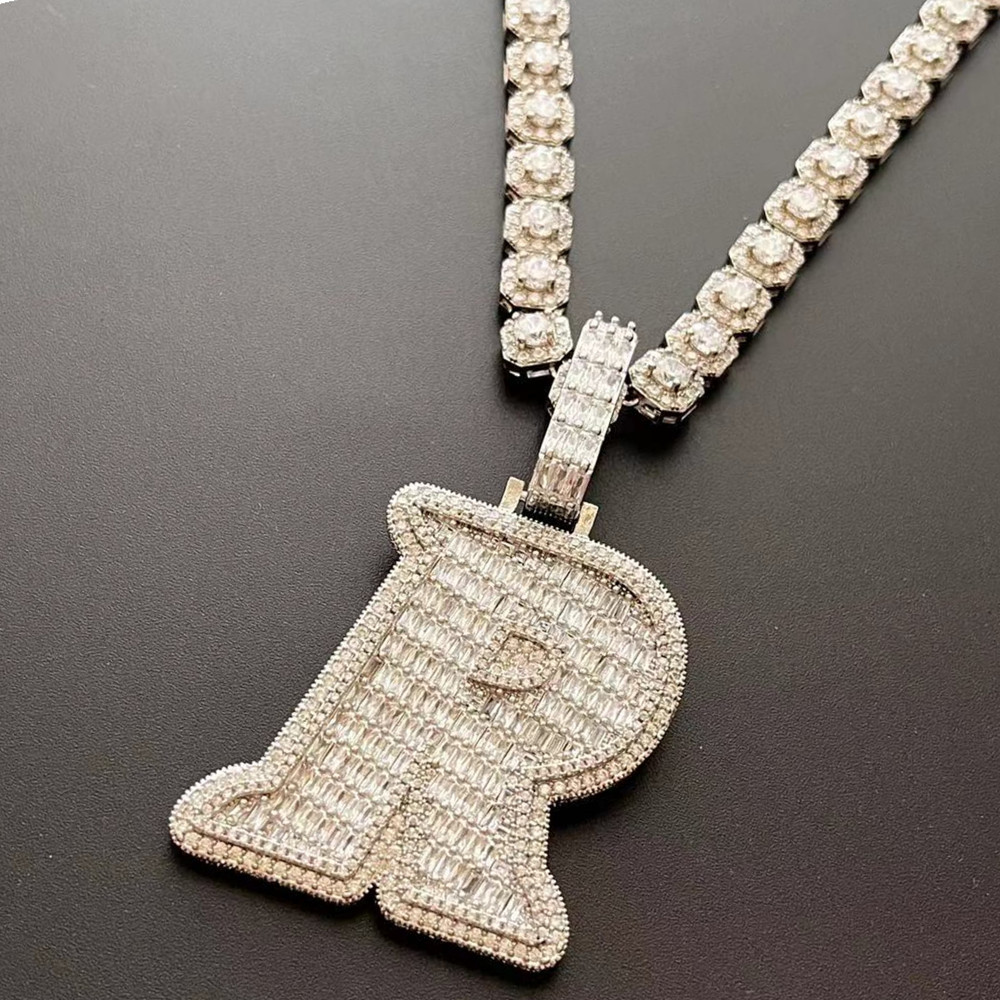 Hip Hop DIY Custom Name A-Z Letters Pendant Necklace 5A T Zircon Inclined Ladder Jewelry