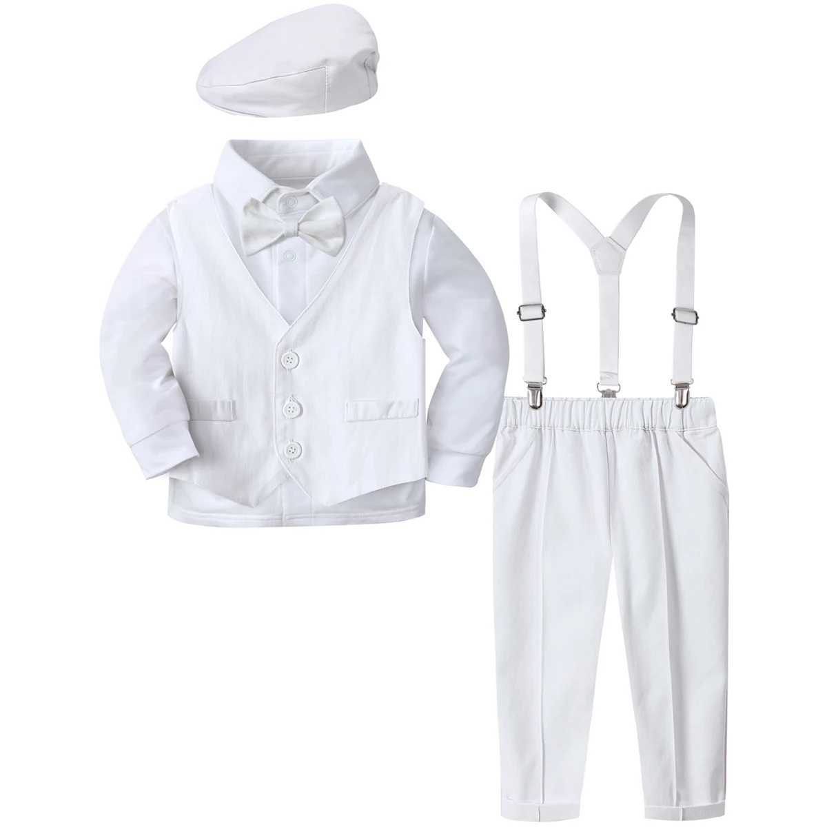 Baby Christmas Set Preschool Baptist Set Boys White Church Dress Set Wedding Formal Dress Set 4 pieces W240823