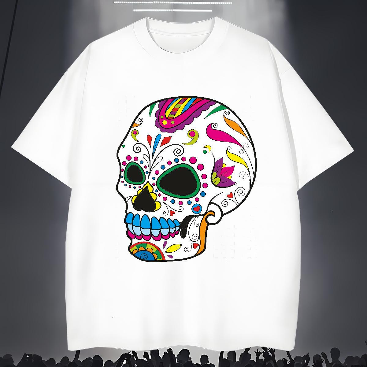 Cool Design Men T Shirts 230g 100% Cotton skull Home Outdoor Custom Print Plus Size Breathable Crew Neck Men Tees 2024 Summer Tshirts