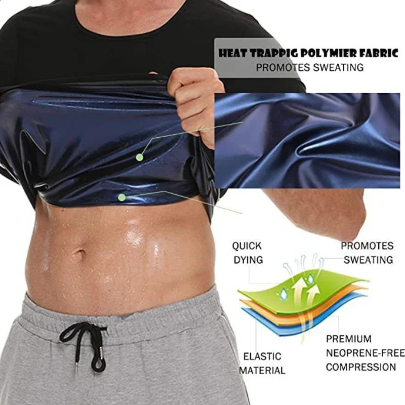 Men Sweat Sauna T-shirt Waist Trainer Slimming Suit Body Shapers Shapewear Corset Underwear Belly Control Fitness Fat Burn Tops 240823