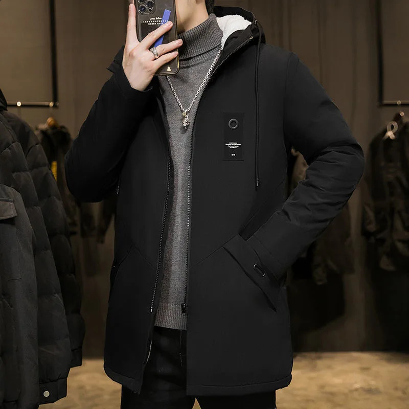Autumn and Winter Fashion In The Long Large Size Trench Coat Mens Casual Loose Comfort Plus Fleece Thick Warm Coat 240822