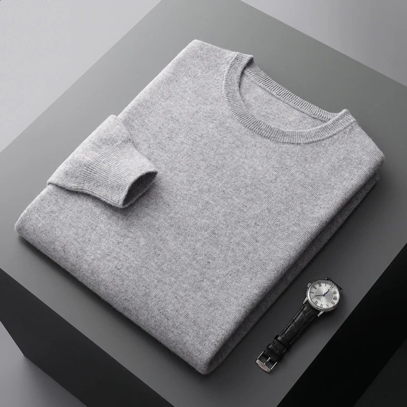 100% Merino wool mens sweater Oneck knitted long sleeved zipper solid color casual top 240822