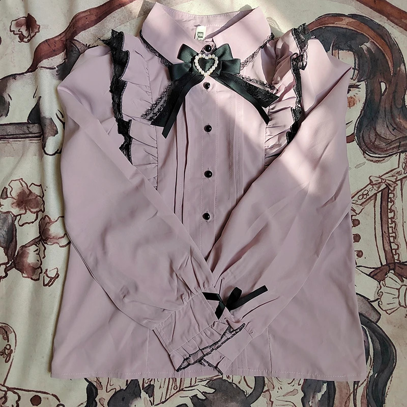 Kawaii womens shirt Lolita Y2K cute Japanese style shirt elegant long sleeved sweet top casual office womens aesthetic shirt 240823