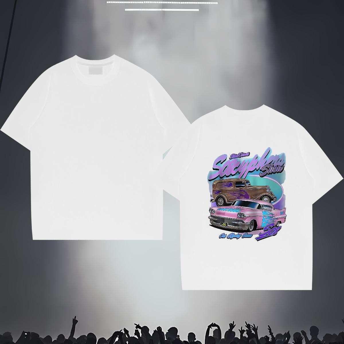 Brand T-Shirts 230g Pure Cotton car Home Outdoor Floral Print Short Sleeve O-Neck Tshirt for Man Woman Fashion Tops