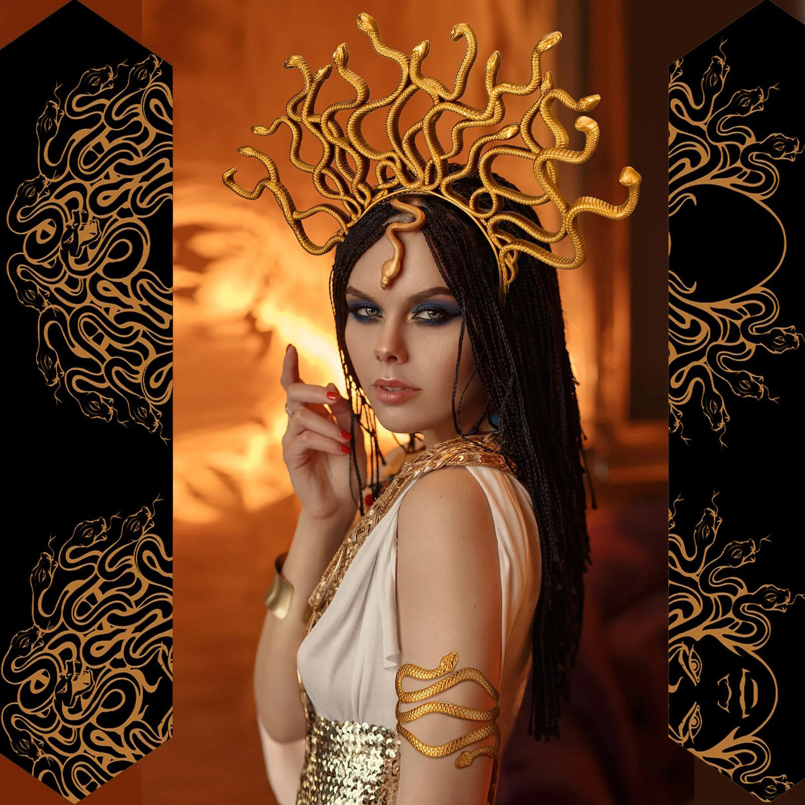 4 Halloween womens Medusa snake costumes Greek queen necklaces headbands cosplay w240824