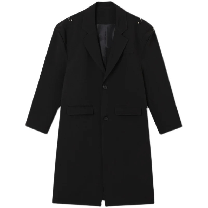 NOYMEI Simple Solid Color Long Coat Mens Shoulder Buckle n Trench Fashion Turn-down Collar Temperament WA641 240822