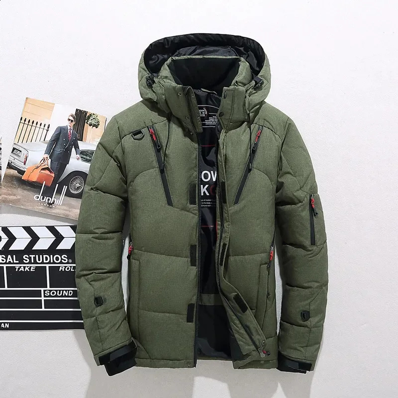 Mens winter white duck jacket hooded casual down highquality mens outdoor windproof and warm size 5XL 240822