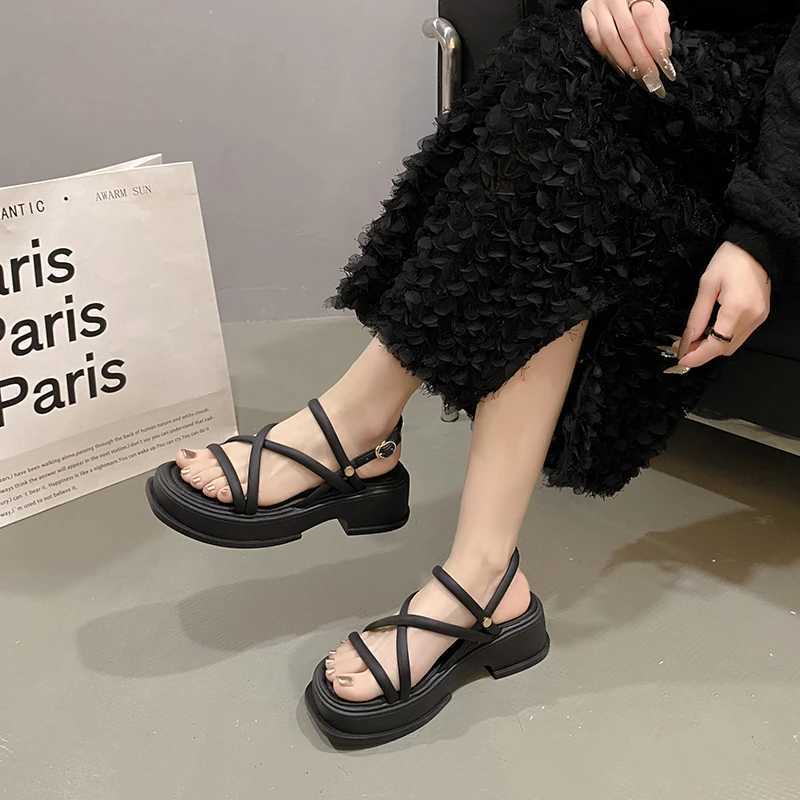 Summer Chunky Women Sandals Fashion Elegant Narrow Band Thick High Heel Slides Ladies Comfort Gladiator Sandalias Shoes CL240806