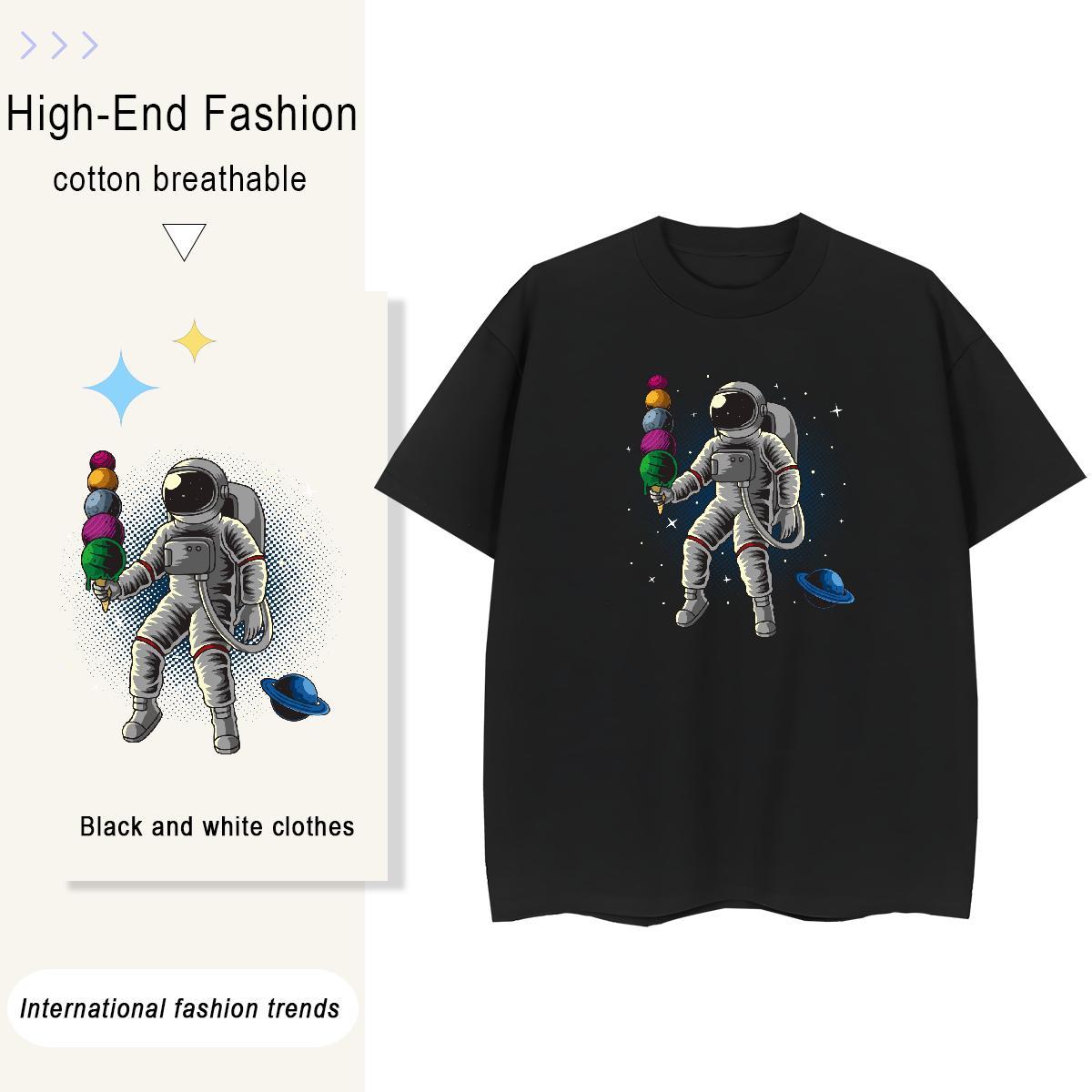 Loose fit Unisex Tshirts 230g Pure Cotton cosmonaut Daily Outfit Woman T Shirts Breathable Short Sleeve Oversized Tops