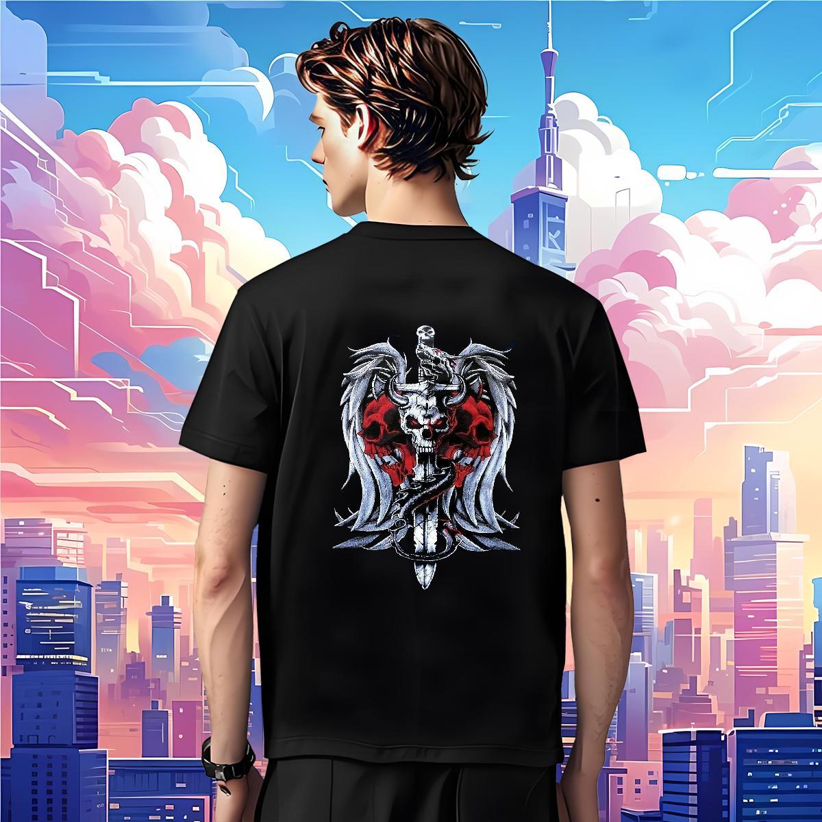 Soft T Shirt For Man 230g 100% Cotton skull Street Casual Graphic O Neck Short Sleeves Tshirts Factory Direct Wear