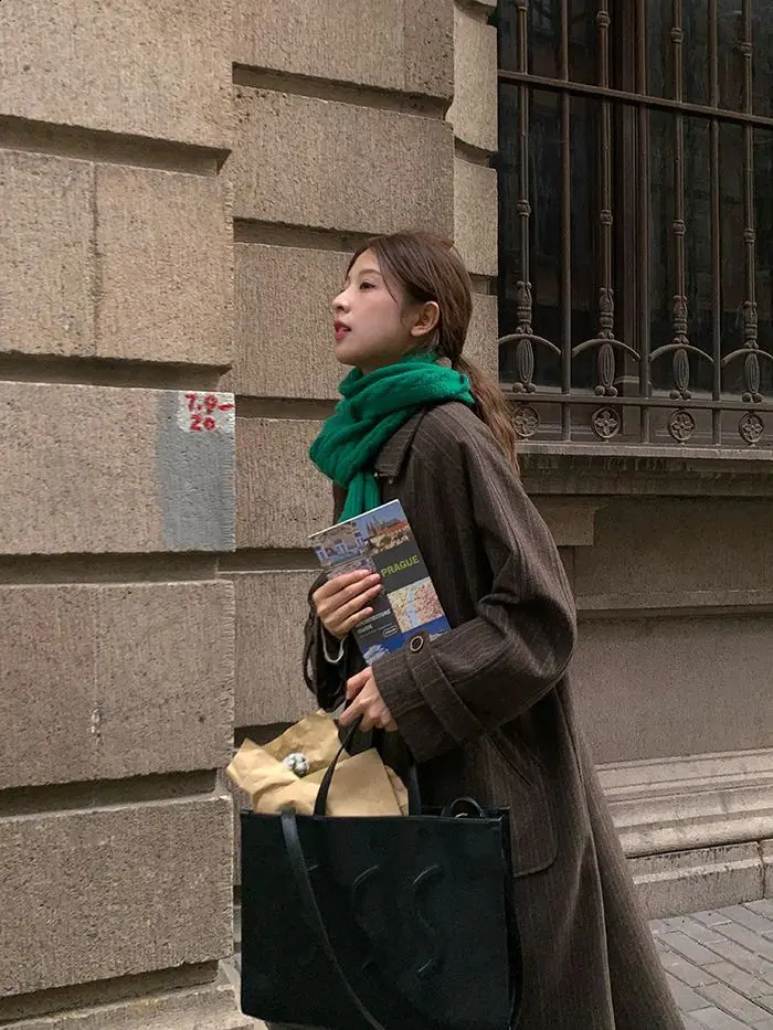 Korea Womens Retro Raglan Airplane Button Wool Coat Autumn Winter Mid-length Striped Turndown Collar Brown Long Sleeves Woolen 240822