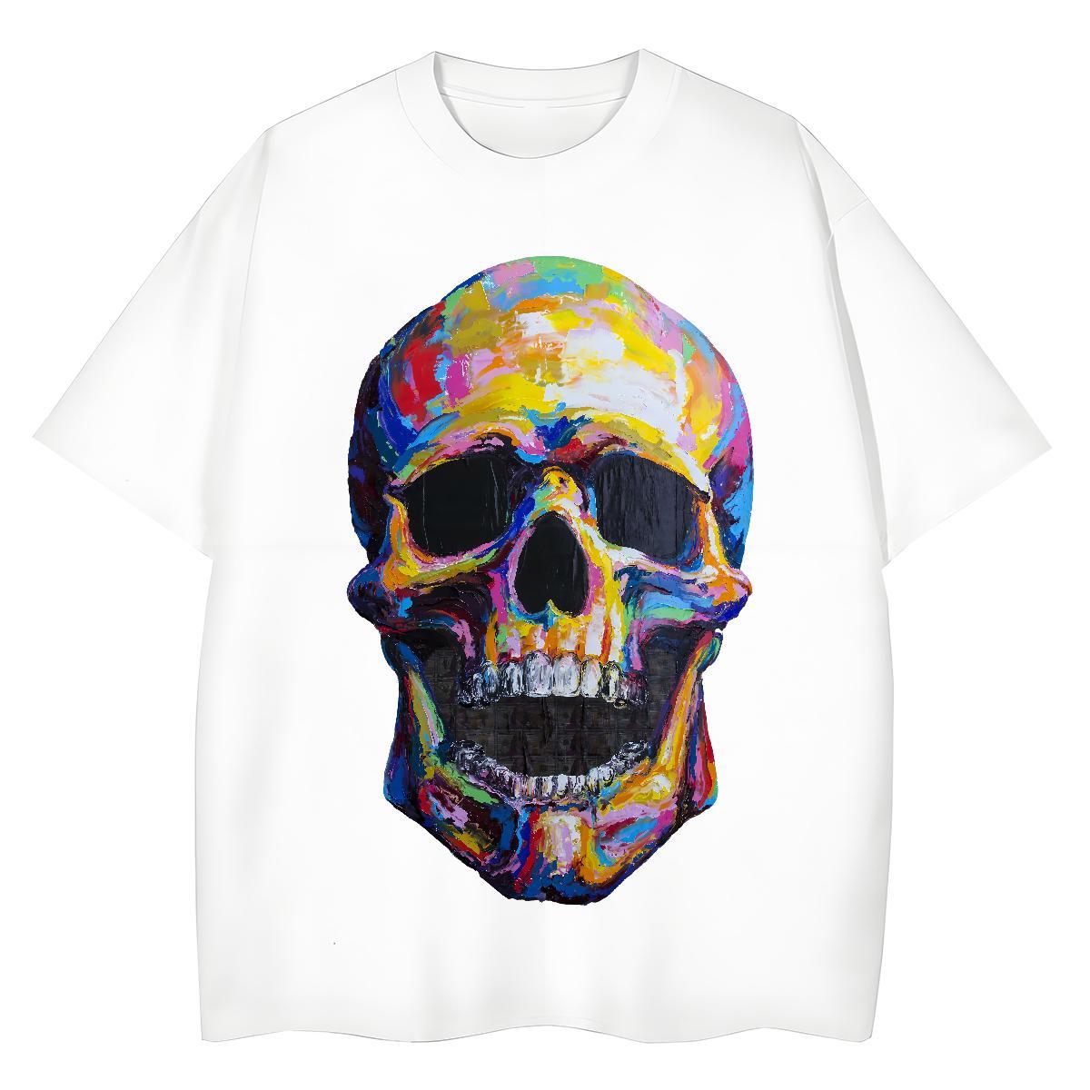 Wholesale Men T Shirts 230g Pure Cotton skull Street Casual Anime Print Short Sleeve O-Neck Tshirts Designer Fashion Tee Shirt