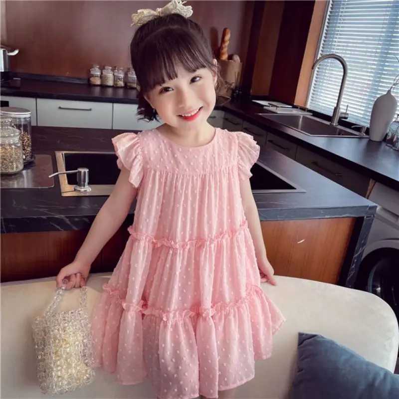 Girl Summer Super Fairy Fluffy Chiffon Lace Chiffon Vest Princess Dress Loose Casual Lace Sweet Princess Dress W240823