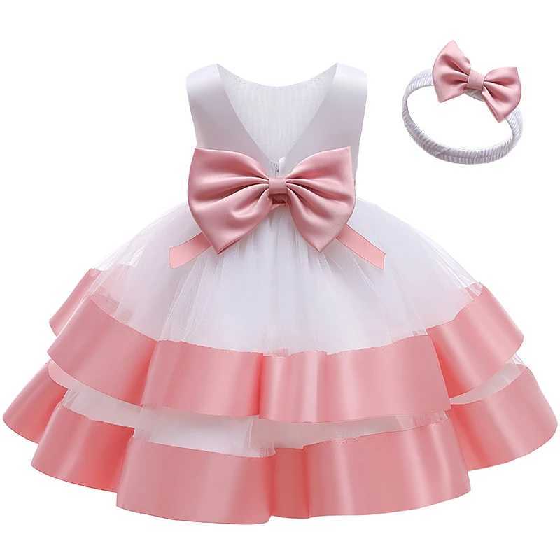 Baby Girl Sleeveless Party Dress Lace Bow Dress Baby Girl Birthday Princess Baptist Dress W240823