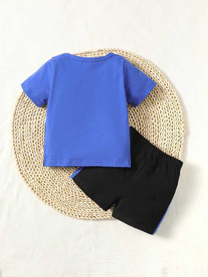 0-2 Year Old Baby Boy Summer Fashionable Round Neck T-shirt Letter Shorts Set W250218