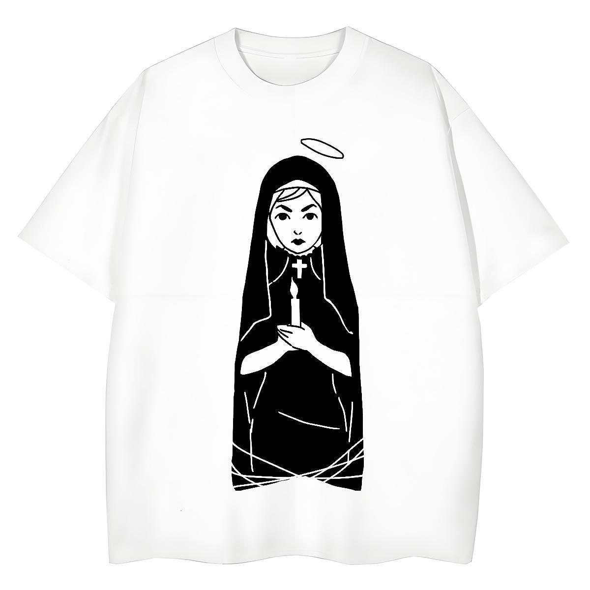 Unisex Lady T shirt 230g 100% Cotton nun Sports Casual Womens T Shirts Short sleeve Soft White Plus Size Tees Shirts