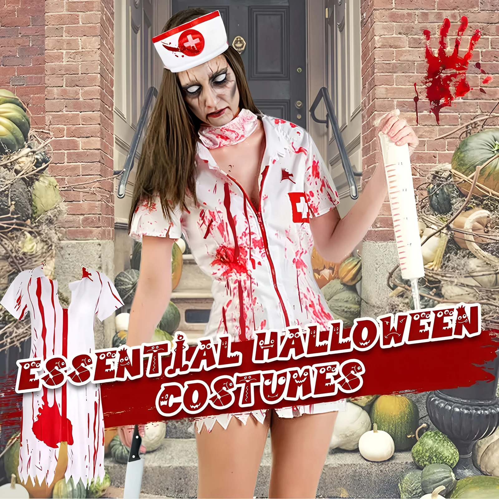 3 pieces of womens bloody nurse costumes headbands necklaces socks Halloween accessories roleplaying w240824