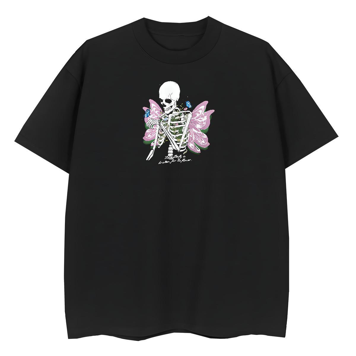 Cool T-Shirts for Men 230g Pure Cotton skull Sport Plus Size Cartoon Breathable Crew Neck Tshirts 2024 Tee Shirt