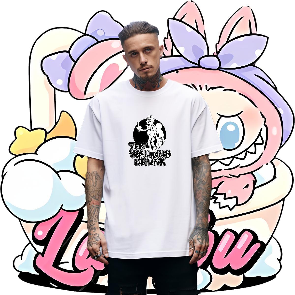 High Quality Men T Shirts 230g 100% Cotton skull Street Casual Asian Size Breathable Crew Neck Men Clothes T-Shirt DIY Polos