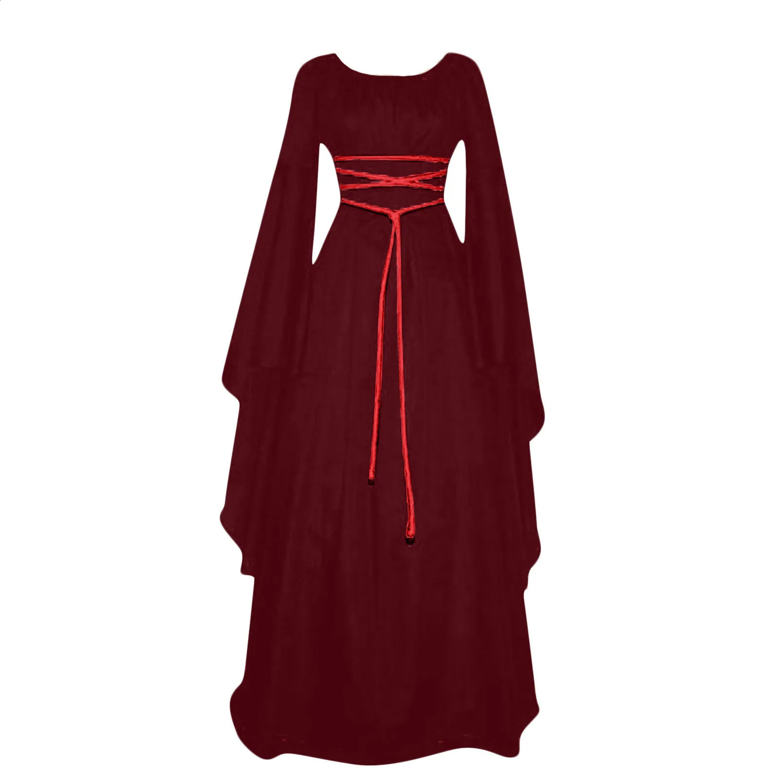 Womens medieval ball dress long sleeved round neck belt irregular retro Halloween costume 240823