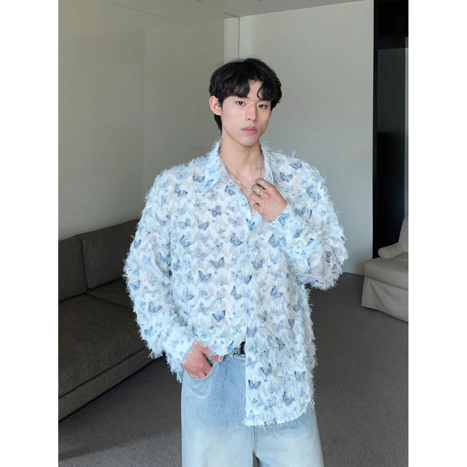 Butterfly Fringed Design Shirt for Mens Spring and Autumn New Style High-end and Stylish Casual Jacket Sun Protection Clothing