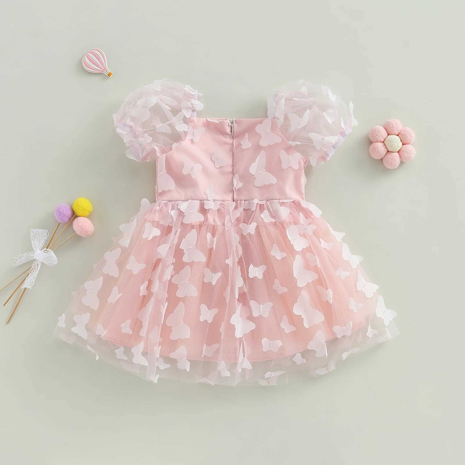 Pudcoco Childrens Girl Princess Dress Puff Sleeves Tulle Dress Flower/Butterfly A-line Party Stage Show 1-6T W240823