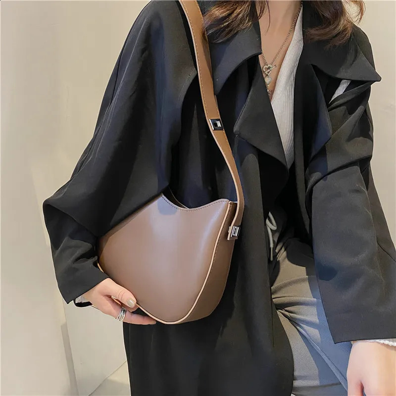 Yogodlns HalfMoon Shoulder Underarm Bag PU Leather Armpit Retro Crossbody Ladies Portable Handbag Purse 240822