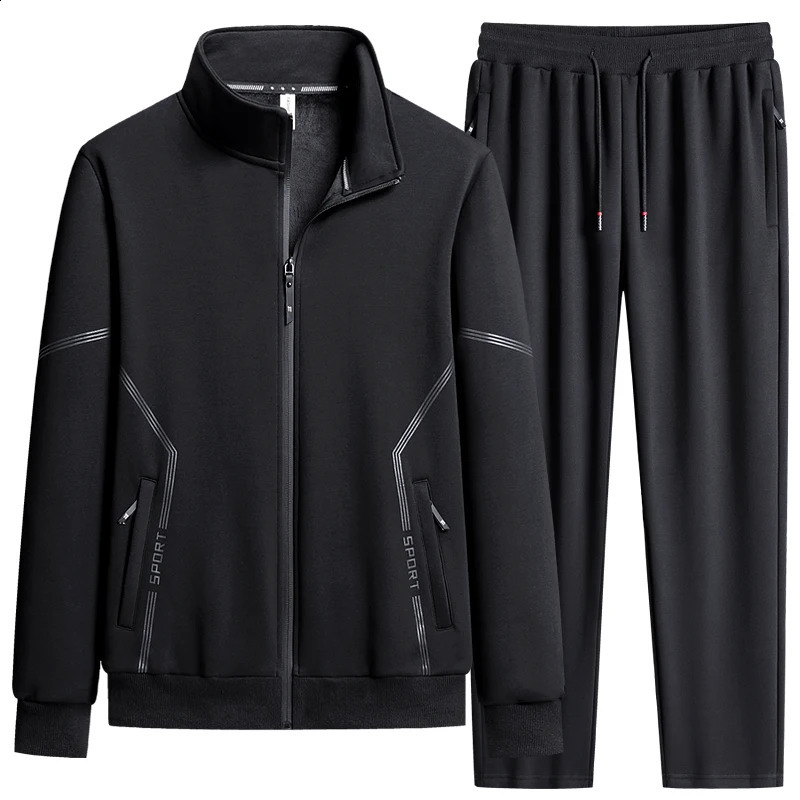 Men Zipper Winter Sweatsuit Thicker Warm Track Suit Sets Fashion Men Sportswear SweatshirtsSweatpants Casual Loose Sets 240822