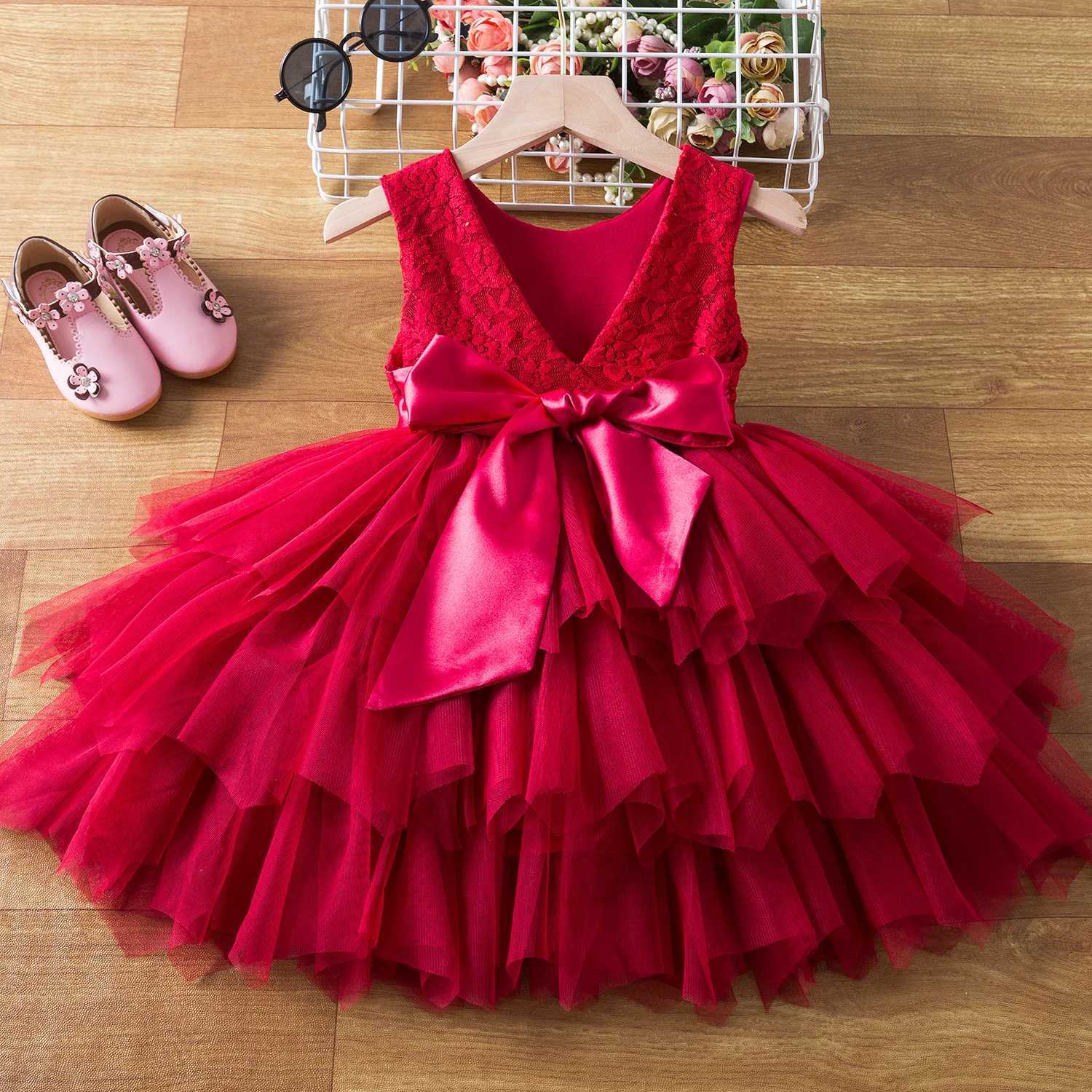 Flower Girl White Princess Wedding Dress No Back Lace Baby Birthday Baptist Party Tutu Preschool Girl Summer Dress W240823