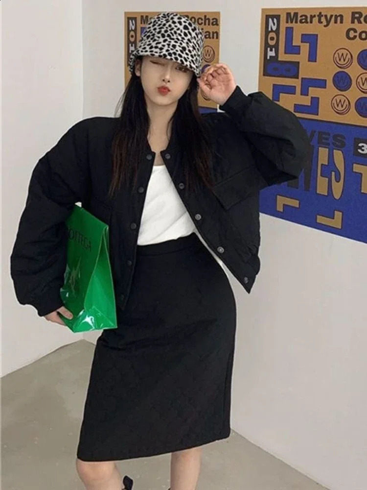 Winter Clothes Women Autumn Winter Cotton Jacket Two Piece Set Long Sleeved Large Pocket Jacket High Waisted Skirt Winter Coat 240823
