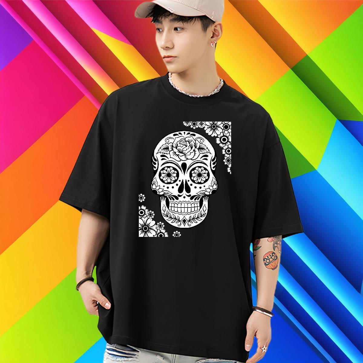 Loose Fit T Shirt For Man 230g Cotton skull Spring Summer Custom Anime Breathable Soft Men Tshirts New Designer Clothings