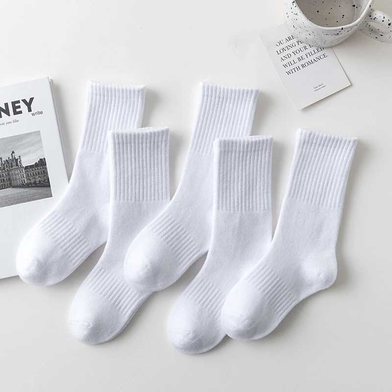 5 Pairs 100% Cotton Children Long Tube Socks Girls Boys Baby Autumn Winter Warm White Black Student Sports Socks for 1-12 Year X2503221