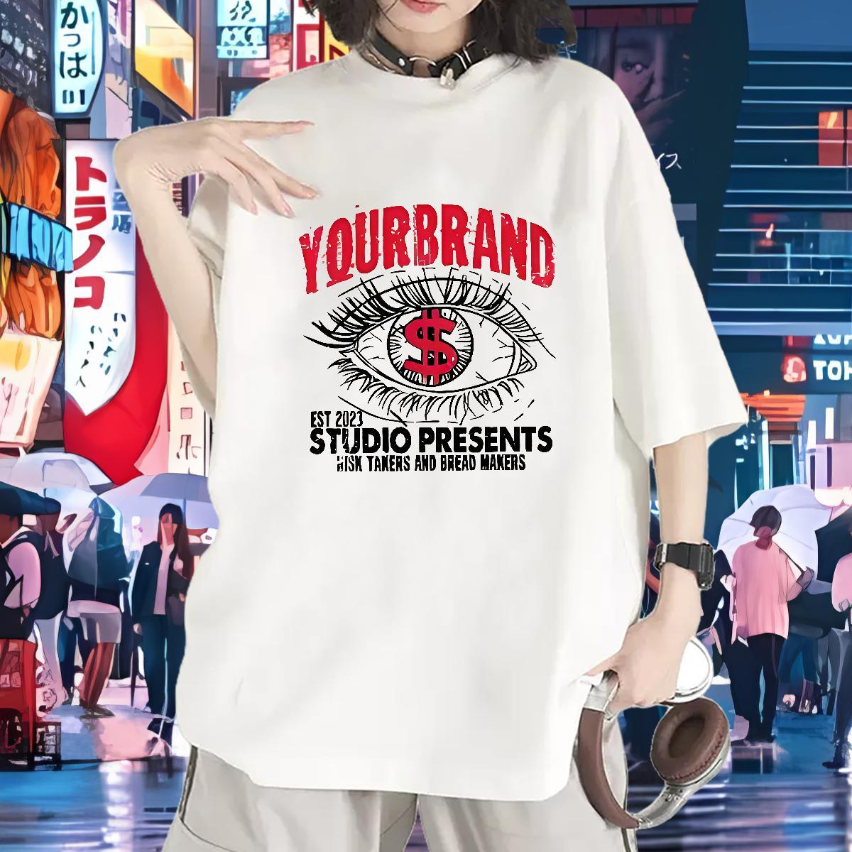 Free Shipping Women Tshirts 230g Cotton eyes Sports Casual T shirt Crew Neck Anime Print Tee Shirt