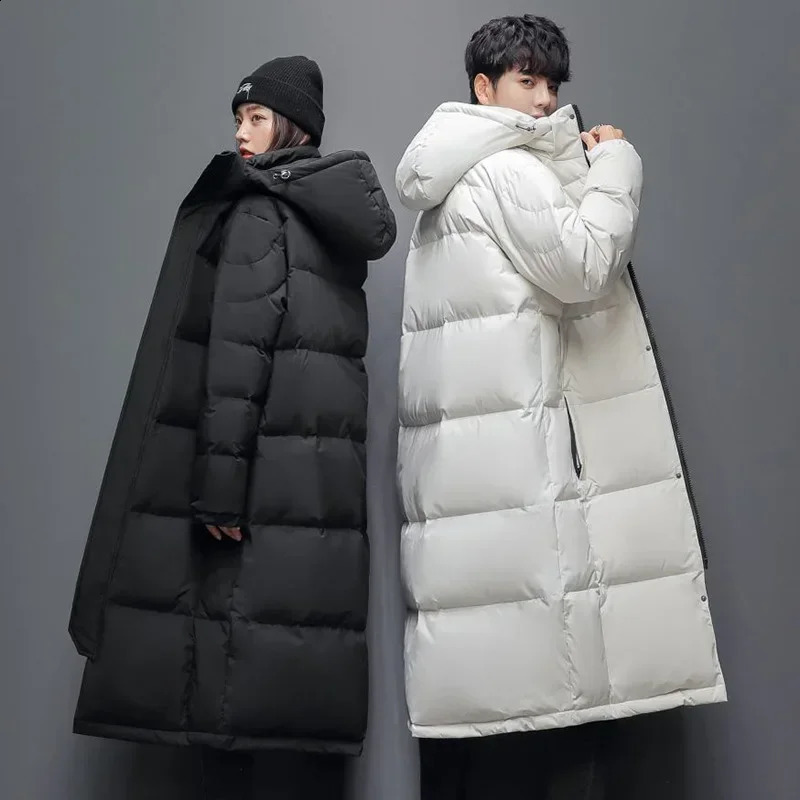Mens winter long duck jacket hooded casual highquality mens outdoor windproof and warm clothing 240822