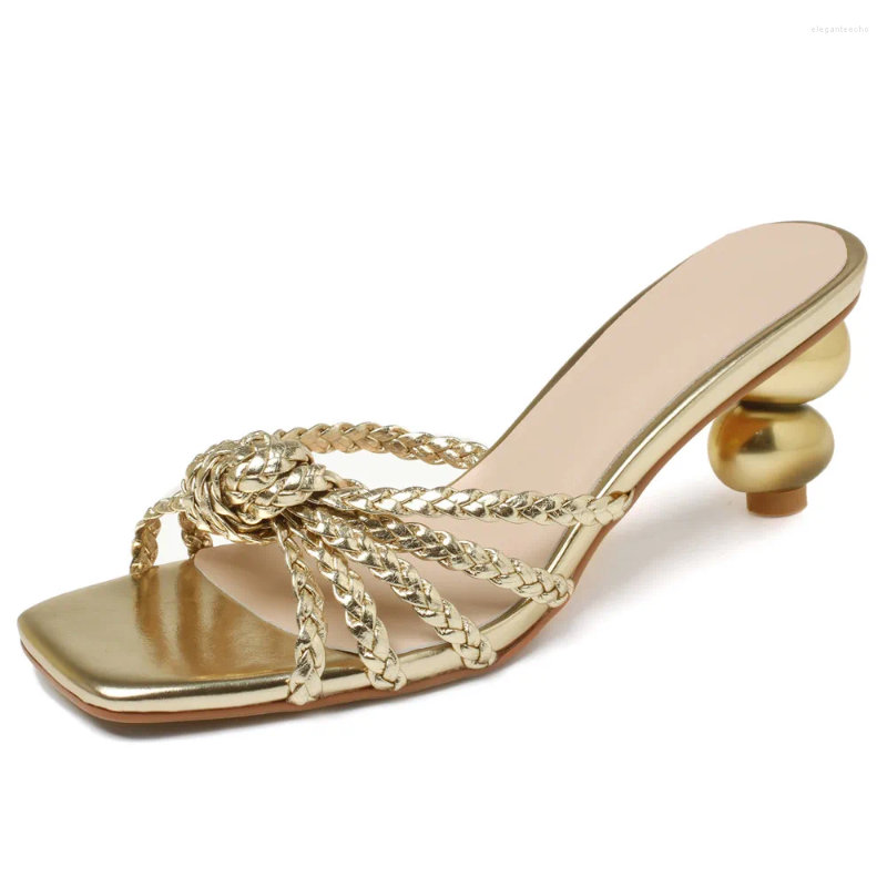 2025 S Fashion Designer Sandals Aucegi Summer Novelty Slipper Women Strange Style Round High Heels Square Toe Dress Banquet Shoes