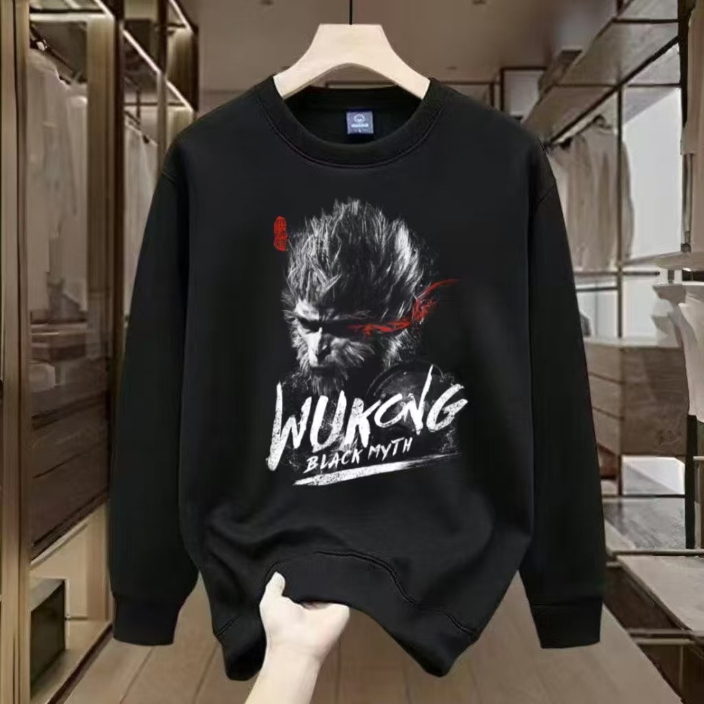 Round Neck Hoodie Men Black Myth Wukong Surrounding Clothes Men's New Autumn/Winter Plus Cashmere Hoodie
