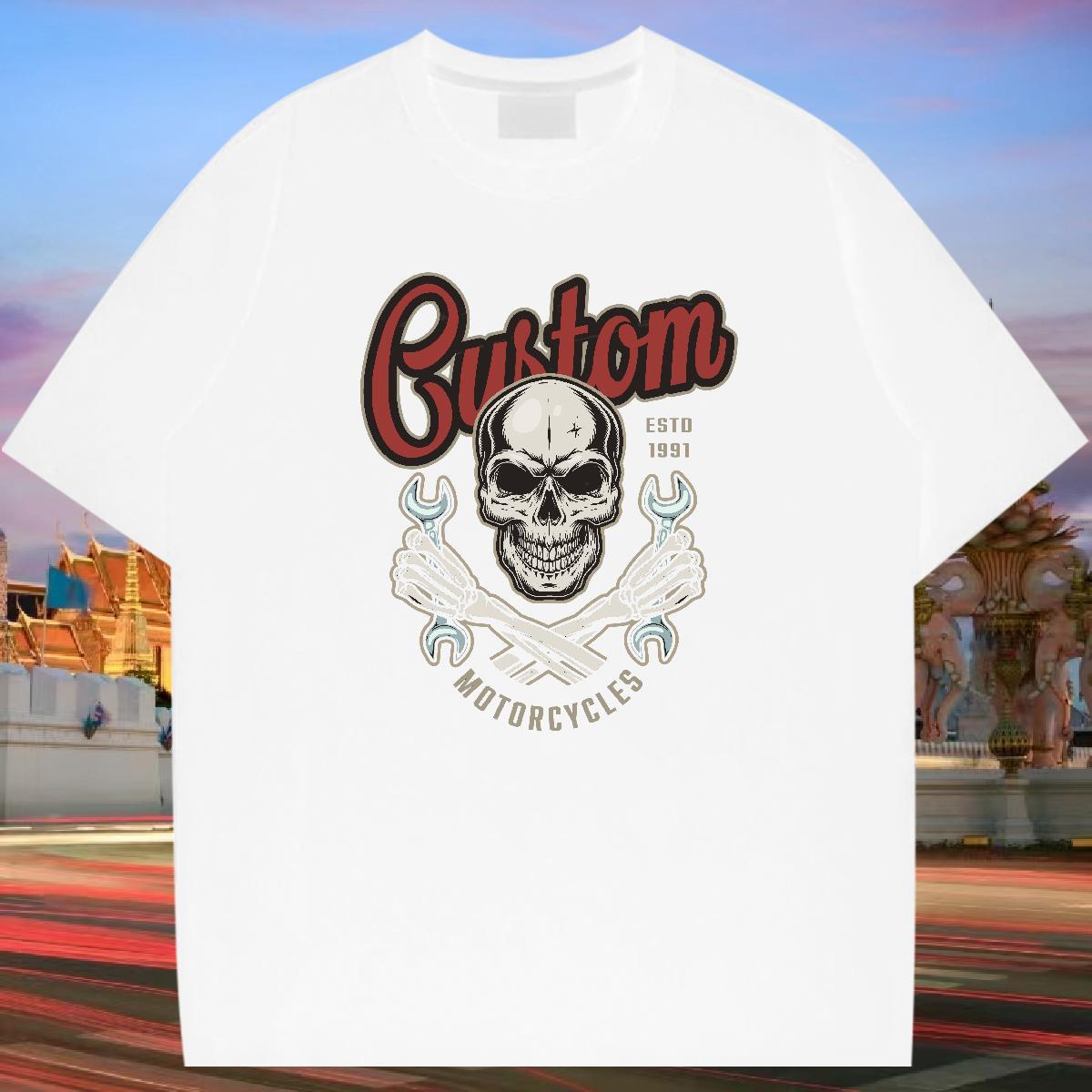 Soft T-Shirts for Men 230g 100% Cotton skull Home Outdoor Plus Size Cartoon Crew Neck Men Tees Designer Fashion Tops Shirt