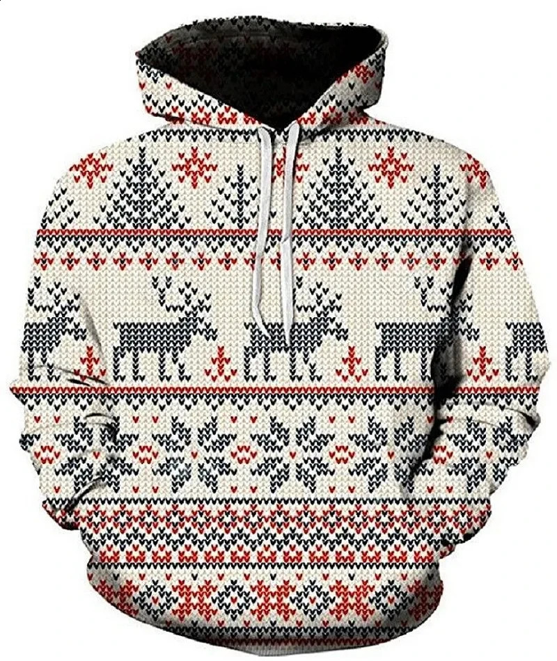 Christmas Mens Hooded Sweatshirt 3d Print Long Sleeve Pullover Autumn Winter Festive hoodies Oversized For Mens Sweater 240823