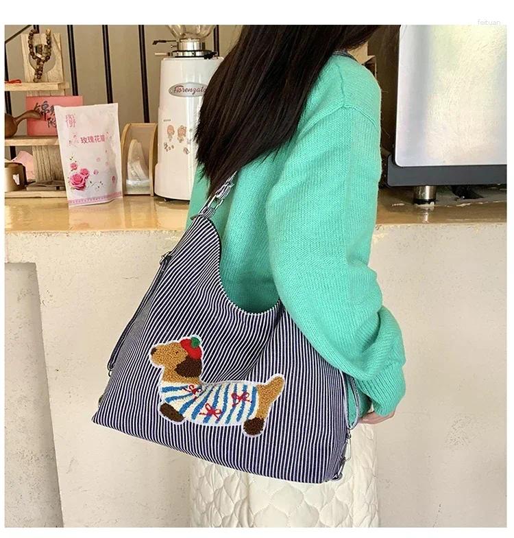 Totes Sausage Dog Multi Functional Bag For Women 2024 Large Capacity Single Shoulder Tote Fashion Striped Bolsa De Hombro