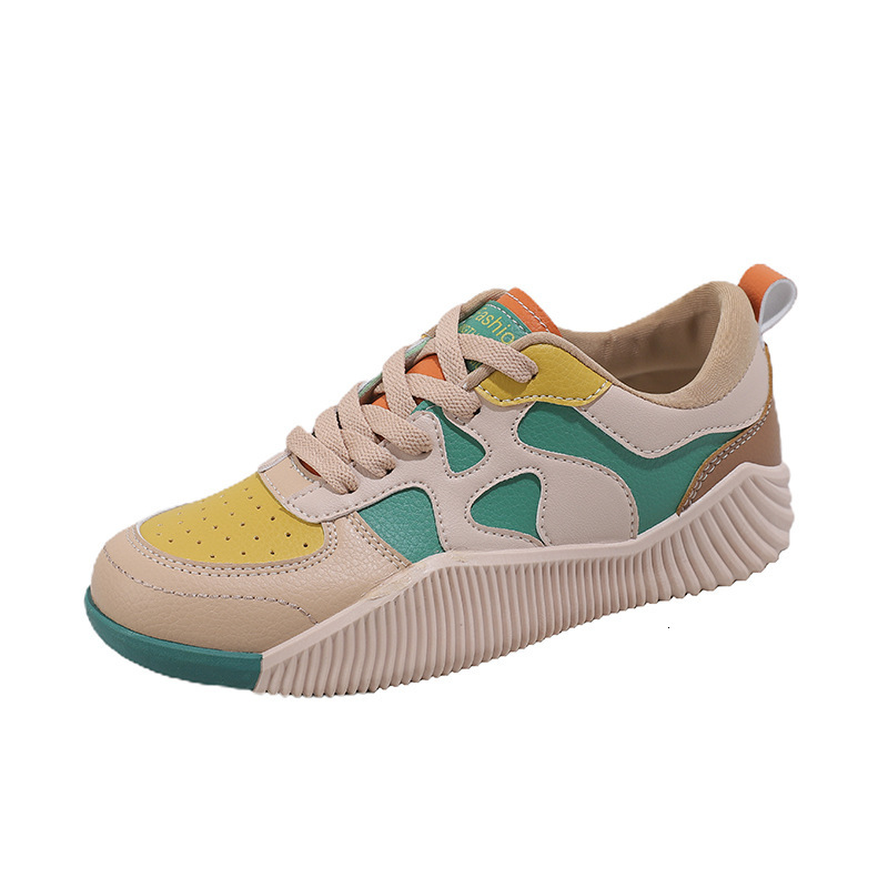 Ddmysports Leather For Women New Spring Autumn Versatile Shoes Thick Sole Splicing Personalized Sports And Leisure Leather Surface Board OUTDOOR